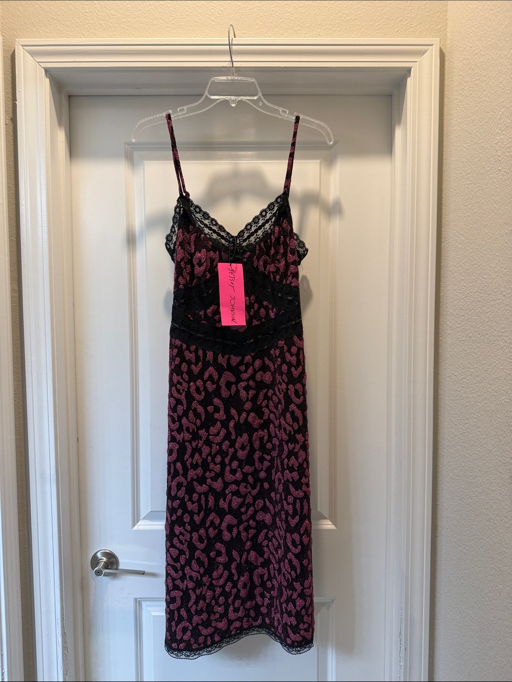 Betsey Johnson Black & Pink Leopard Lace Slip Chemise